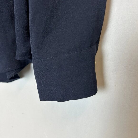 Ann Taylor Roll Tab Long Sleeve V-Neck Blouse Women's Size Medium Navy - Picture 10 of 12